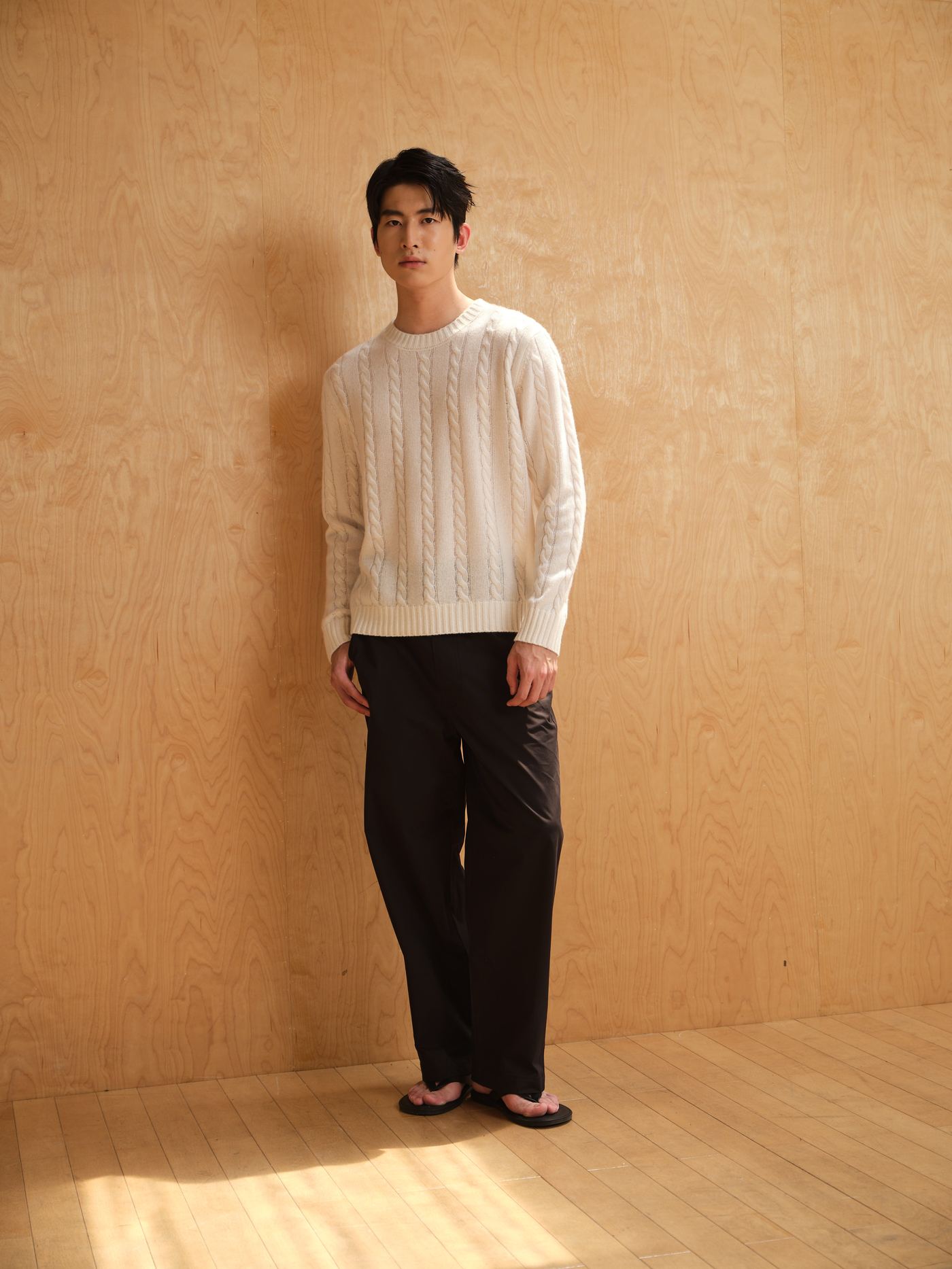 SKYLET cream cable crewneck — quiet luxury menswear