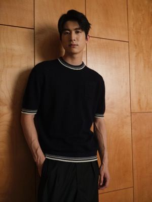 TIPPED KNIT TEE IN COTTON